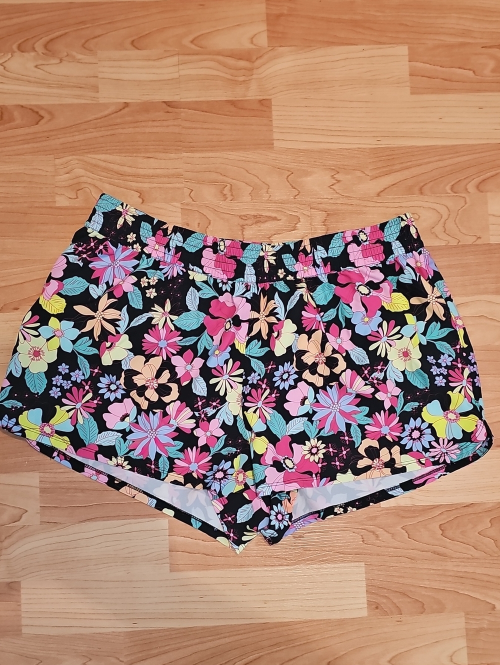 NOBO Black Floral Athletic Shorts with Multicolor Flowers